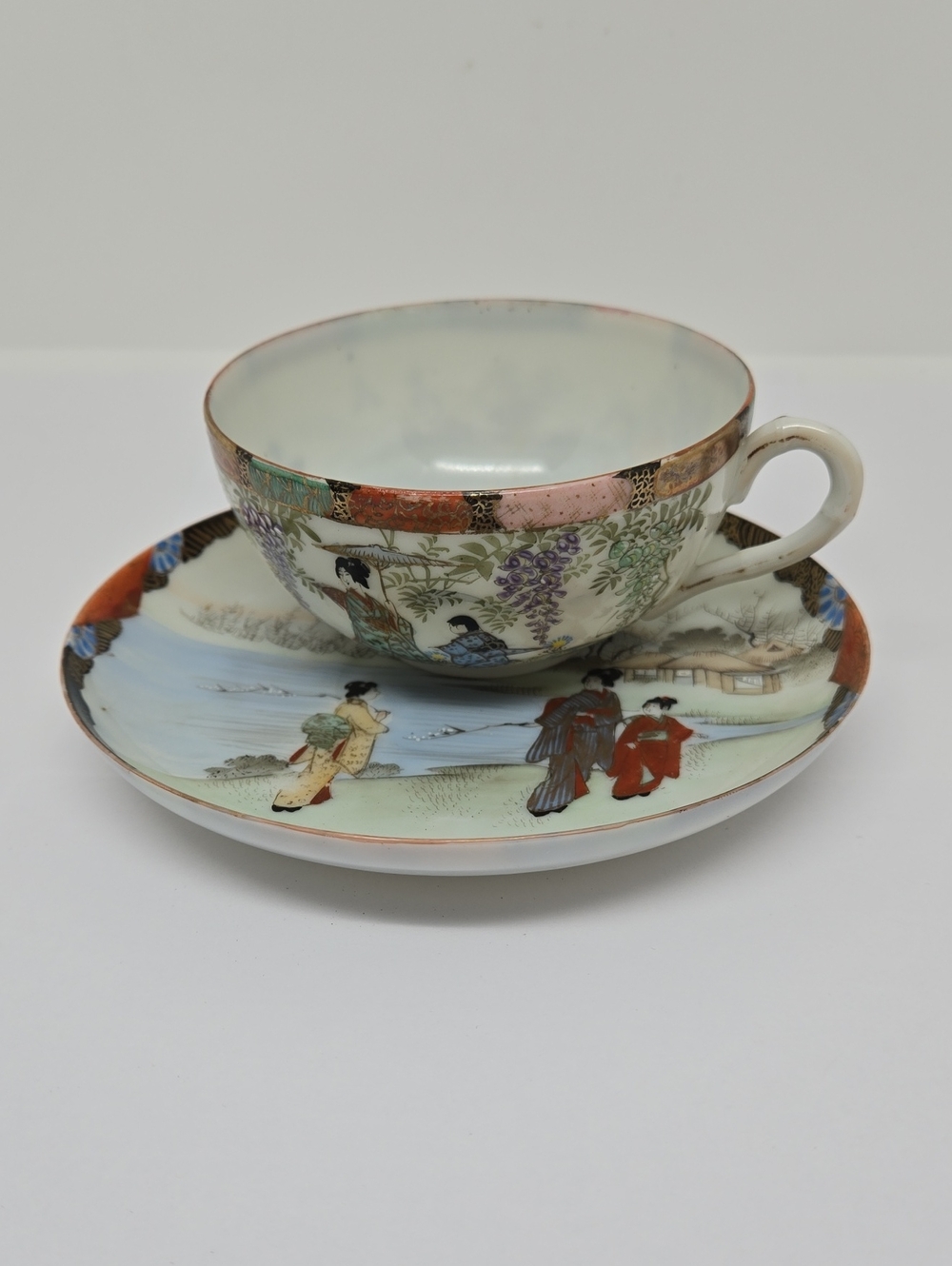 Transparent, Eggshell Porcelain, Japanese Teacup and Saucer, Geisha Ware